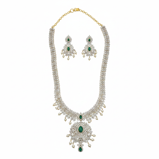 CZ Emerald Bridal Necklace Set – White Background