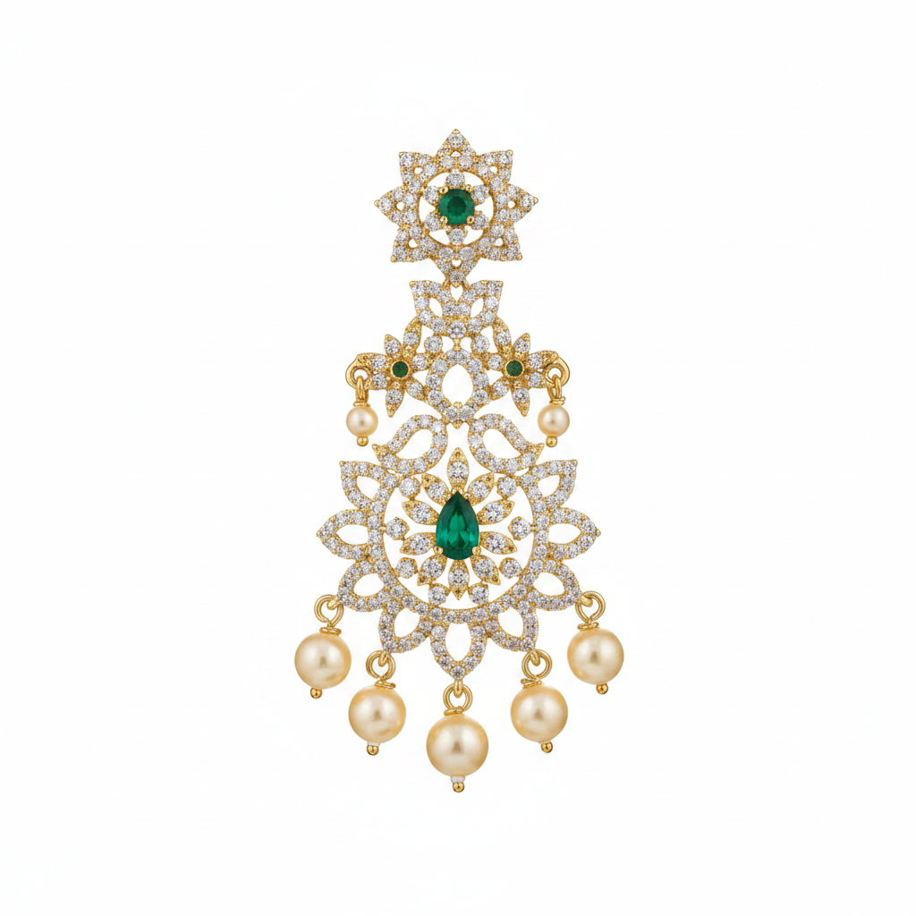 CZ Emerald Chandelier Earrings White Background