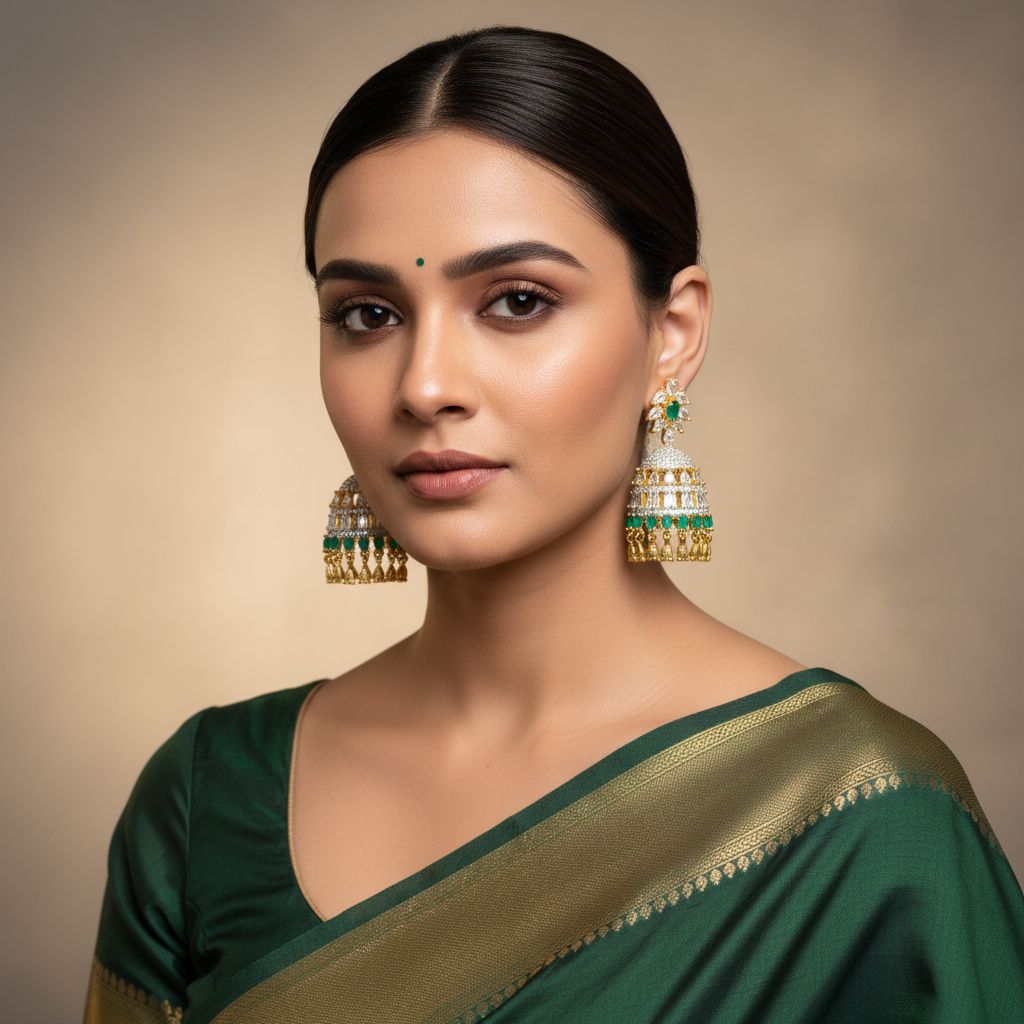 CZ Emerald Jhumki - 