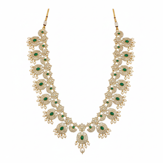 CZ Emerald Long Haram Necklace White Background
