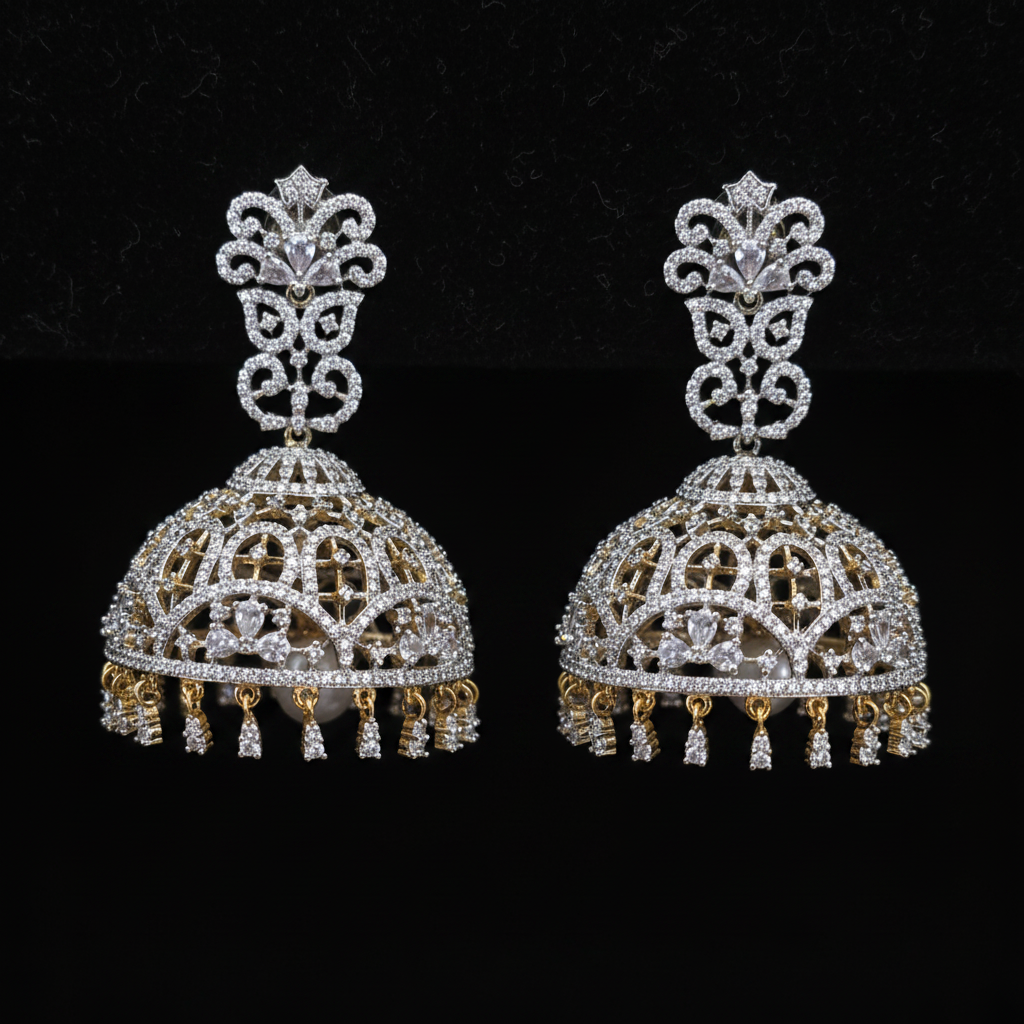 CZ Jhumka Earrings Close-up Detail