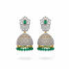 CZ Jhumka Earrings Green - White Background