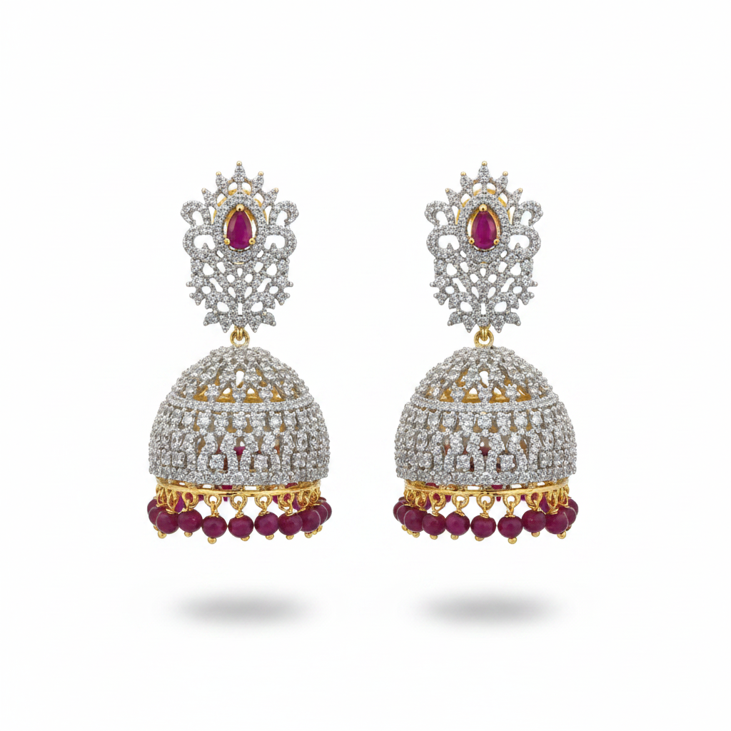 CZ Jhumka Earrings Pink - 