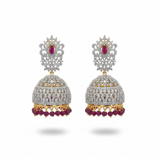CZ Jhumka Earrings Pink - 