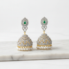 CZ Jhumka Emerald Green on White Marble