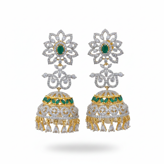 CZ Jhumka Green - White BG