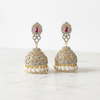 CZ Jhumka Ruby Pink on White Marble