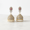 CZ Jhumka Ruby Pink on White Marble