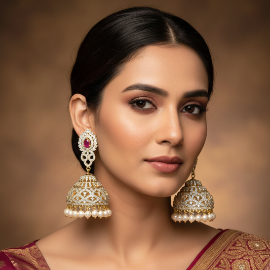  CZ Jhumka - Ruby Pink