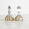 CZ Jhumka Ruby Red on White Marble