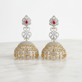 CZ Jhumka Ruby Red on White Marble