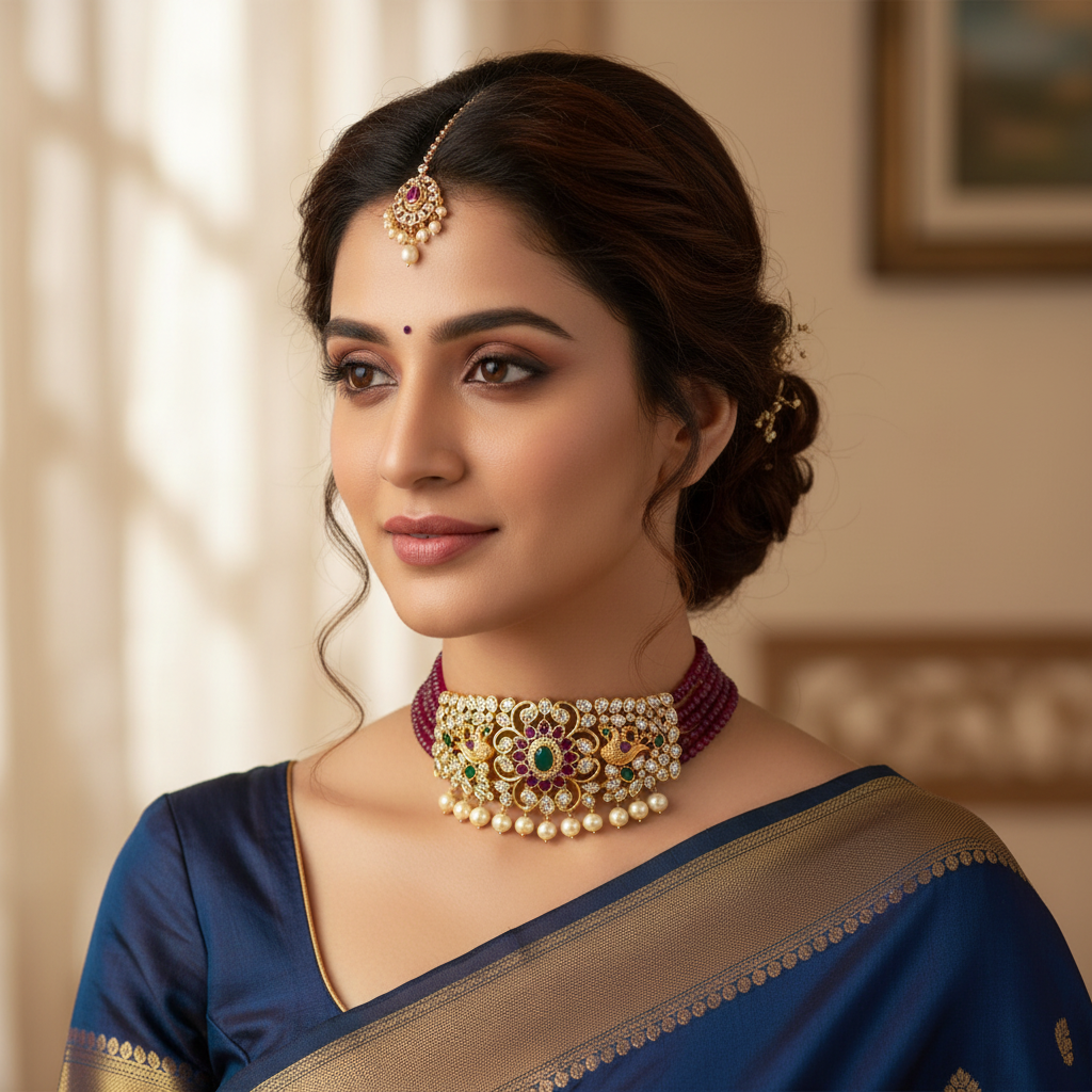 CZ Pendant Ruby Beads Choker Lifestyle