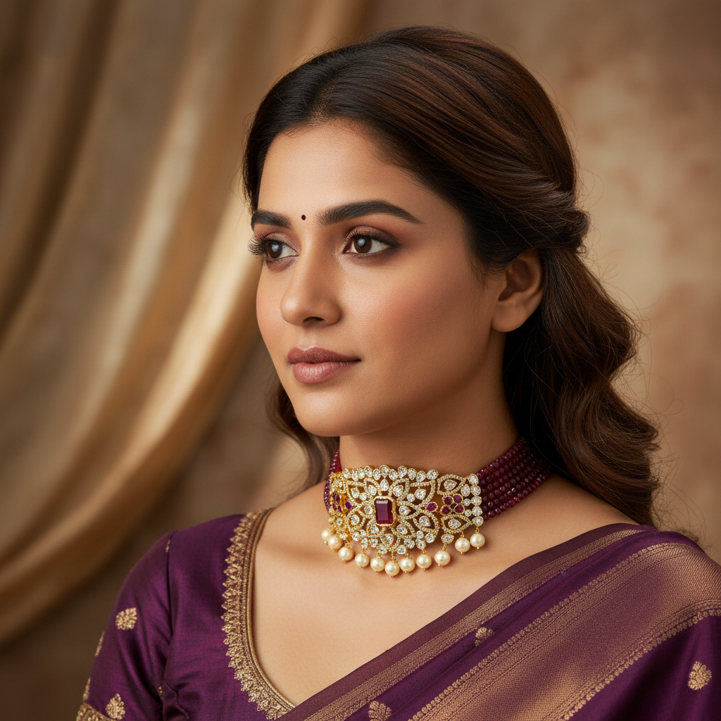 CZ Pendant Ruby Beads Choker Lifestyle