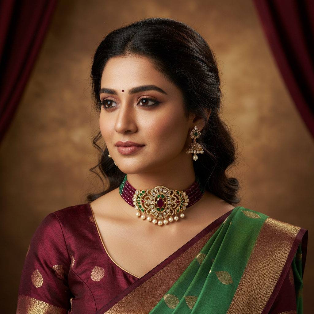 CZ Pendant Ruby Emerald Beads Choker Lifestyle