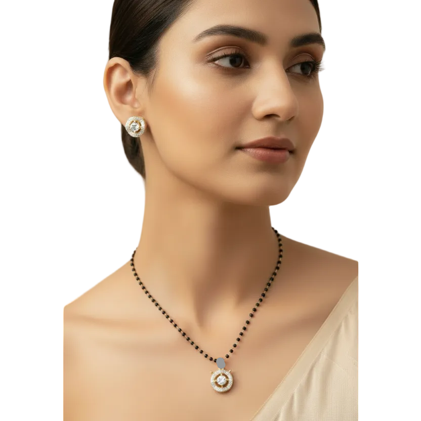 CZ Pendant with Black Beads on Side Hooks