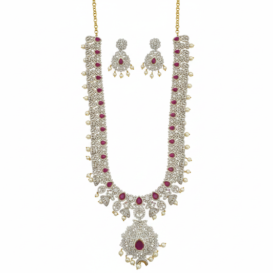CZ Ruby Bridal Jewelry Set – White Background