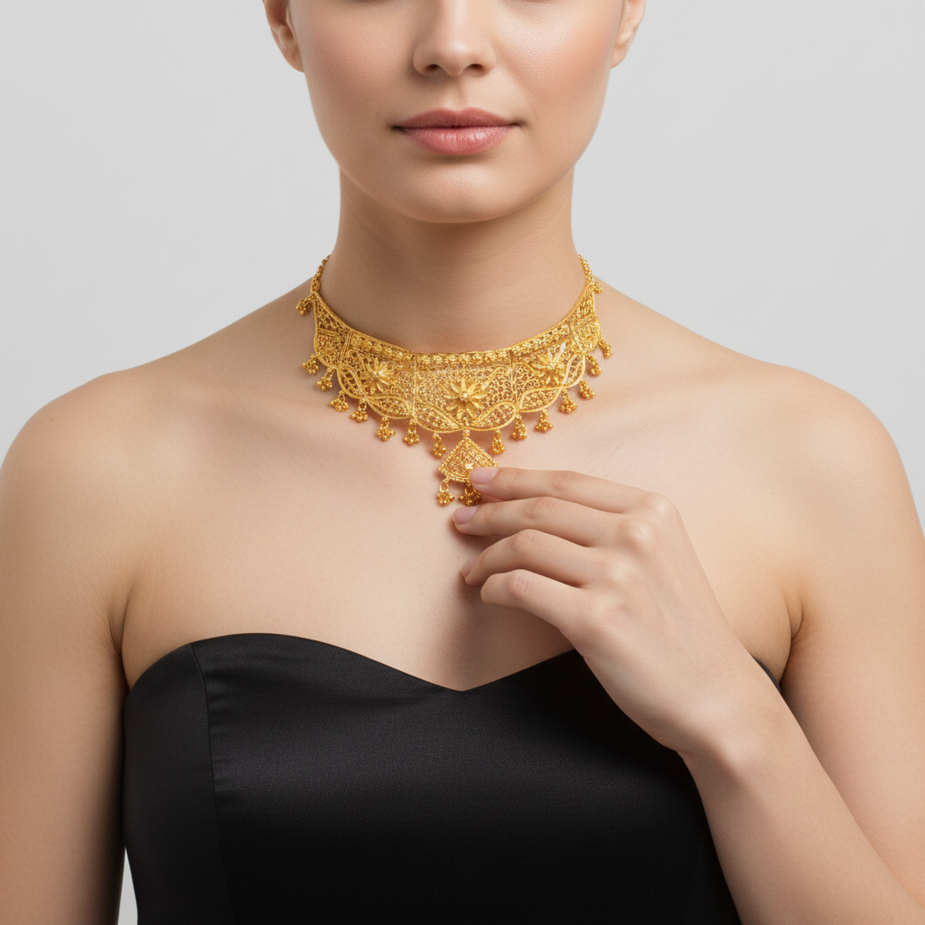 Gold Forming Choker with Earrings - 24K Gold Plated Premium Finishing