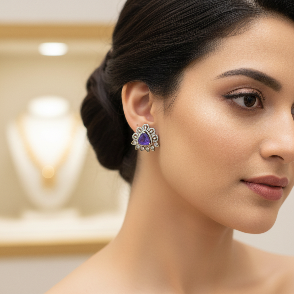 deep purple Victorian stud earrings