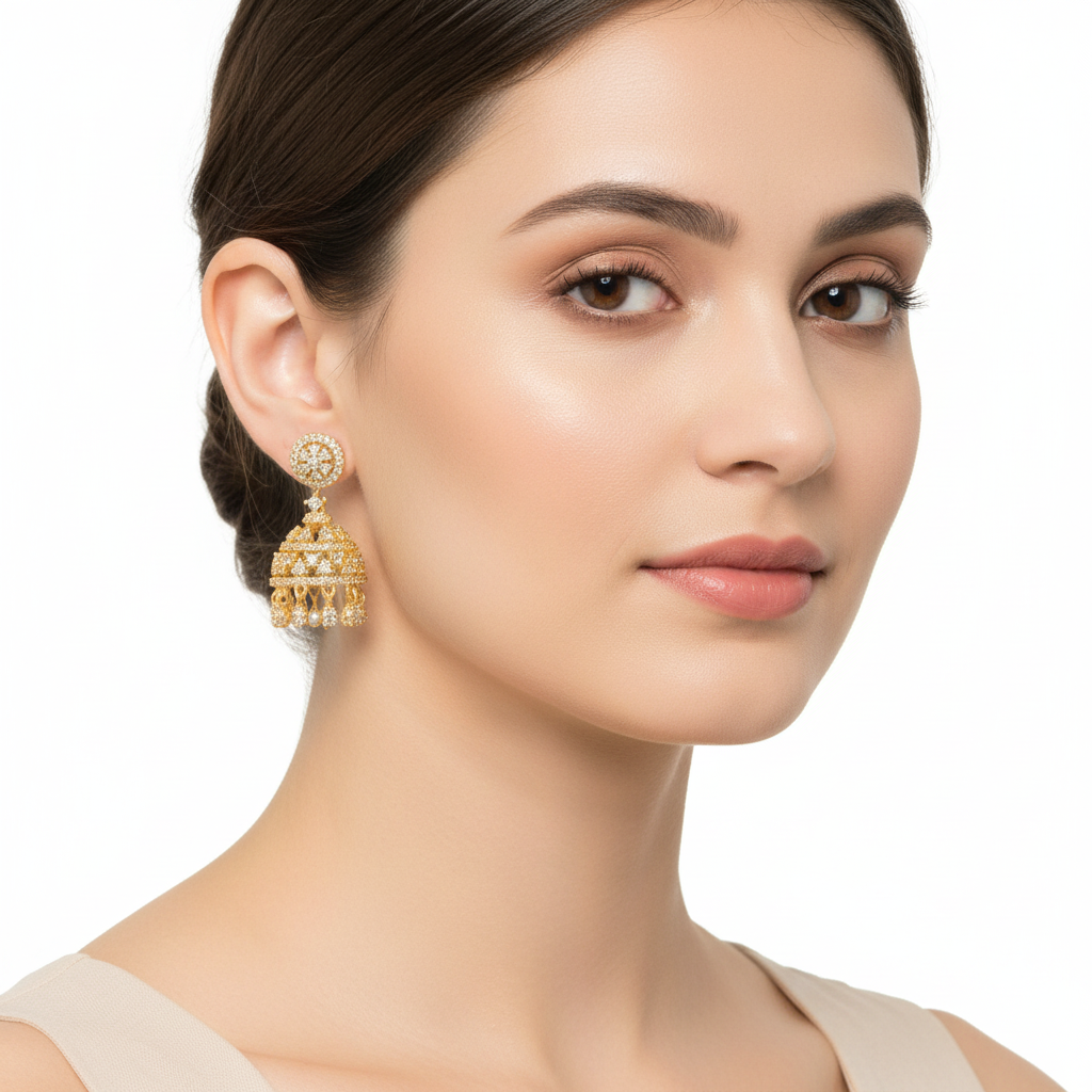 Delicate filigree jhumka with pearls