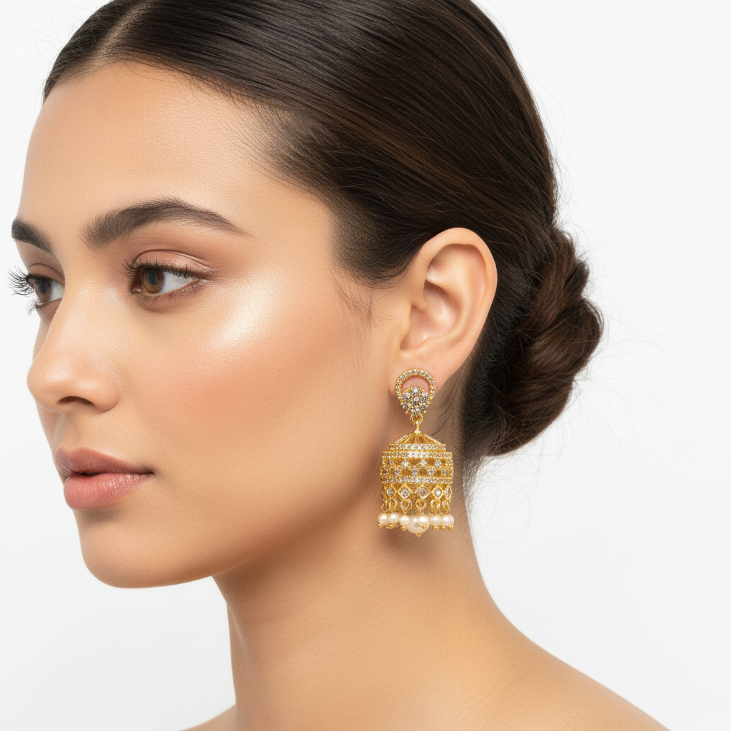 Delicate gold dome jhumka with pearls