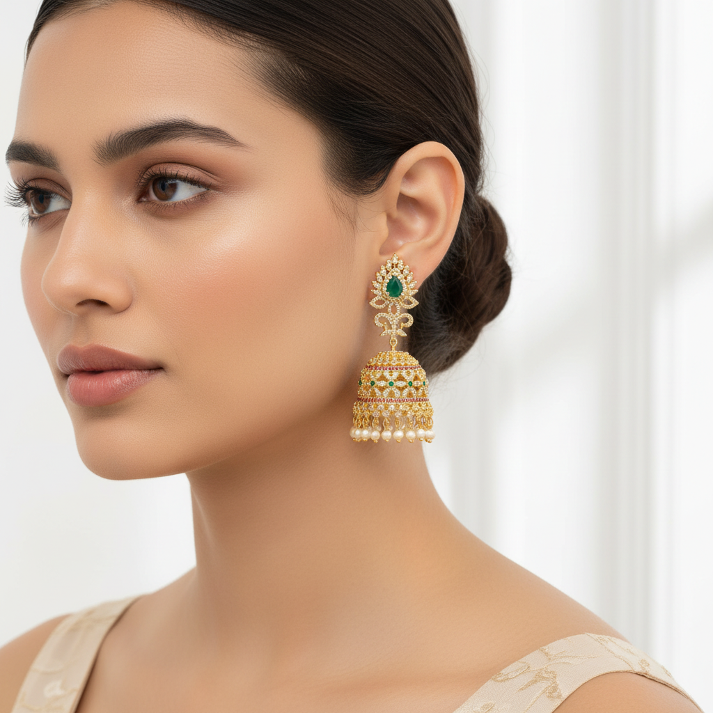 Delicate green stone jhumka