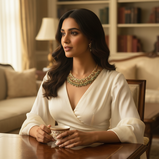 Delicate lifestyle image of Jadau Kundan necklace