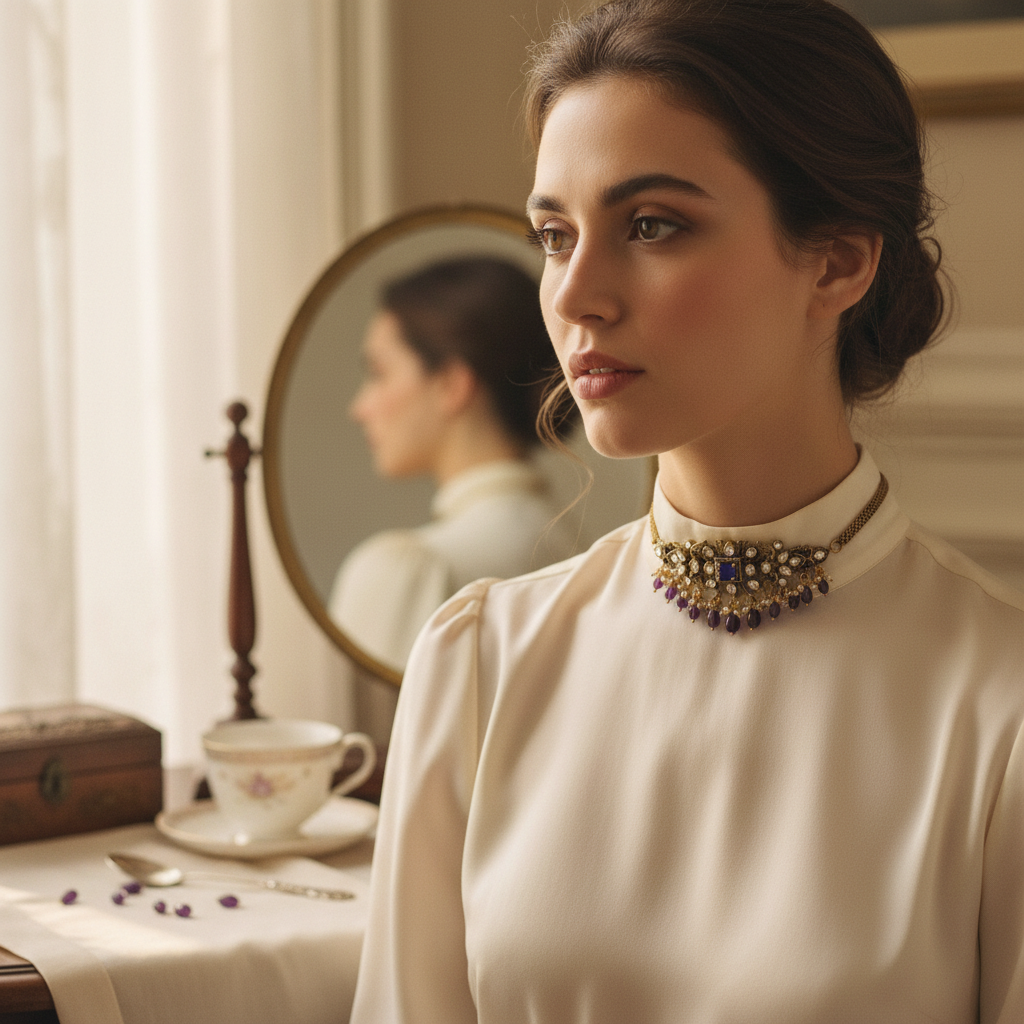 Delicate Victorian zircon choker lifestyle image