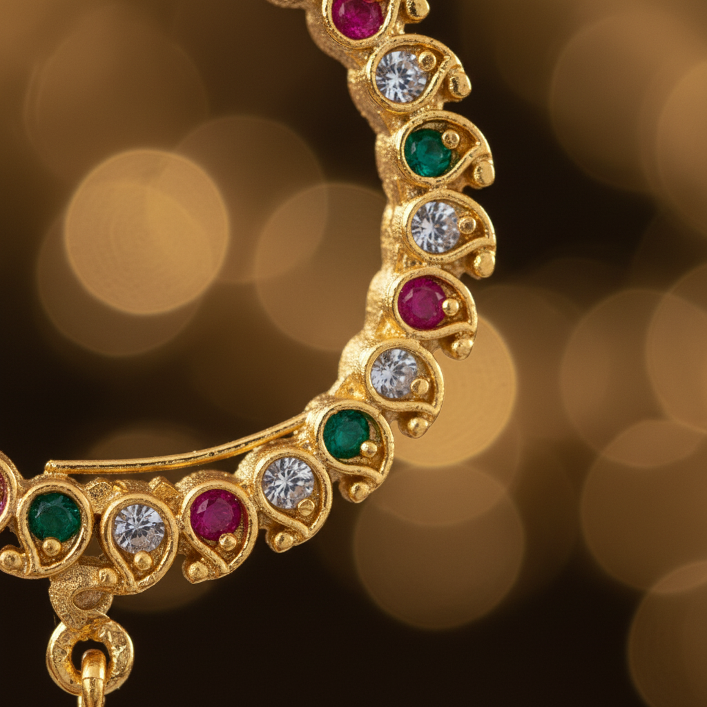 Detail close-up of nose ring engraving and design