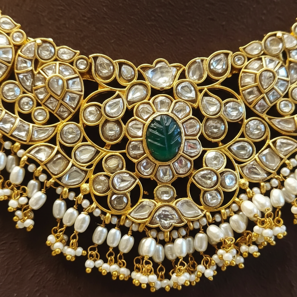 Detail Close-Up of Polki Diamond Necklace