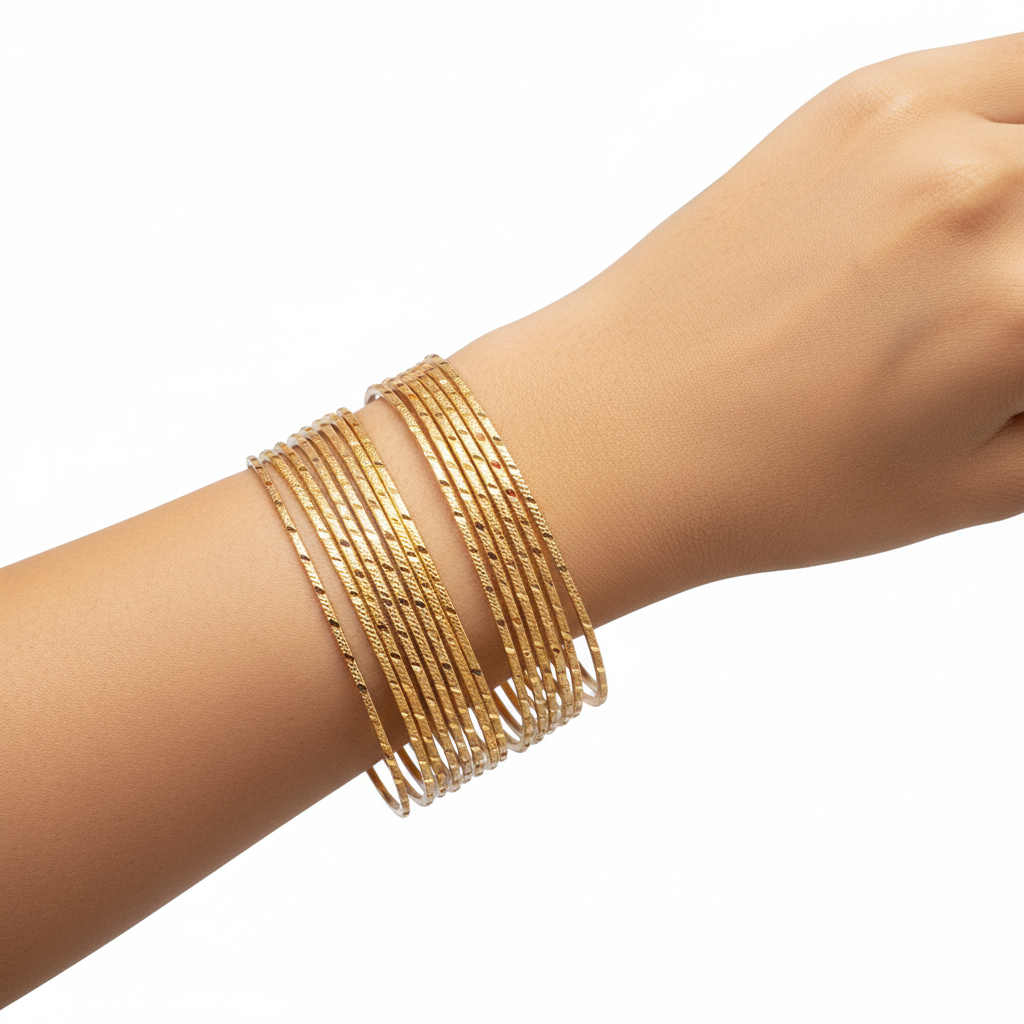 Diamond Cut Gold Bangles Set of 24 Model Wear