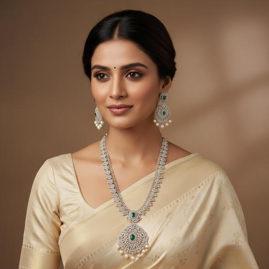 Diamond Emerald Haram Necklace Lifestyle