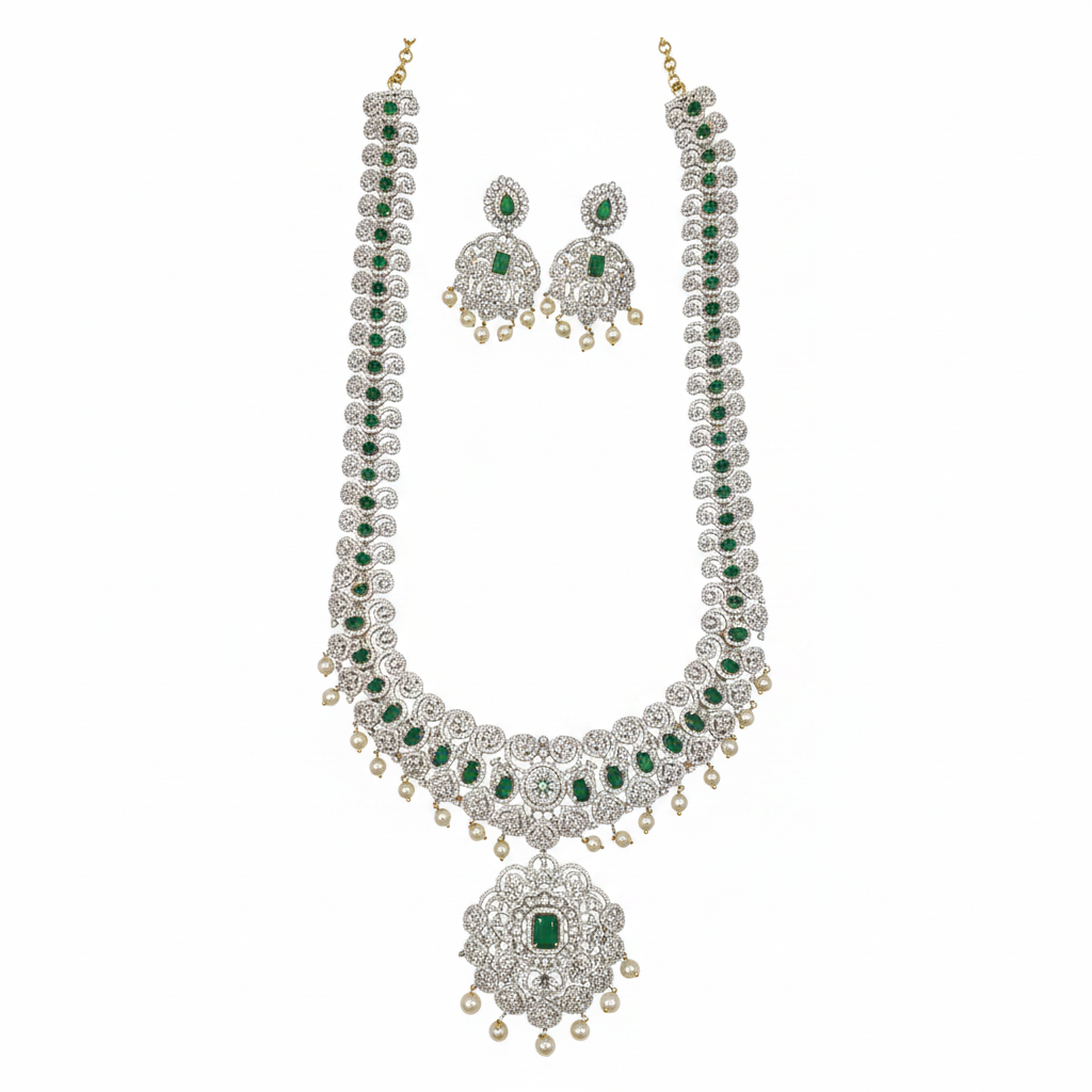 Diamond Finish Emerald Long Haram - White Background