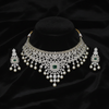 Diamond Pearl Necklace Emerald - Flat Lay