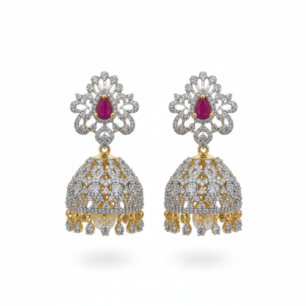 Diamond Ruby Jhumka - White Background