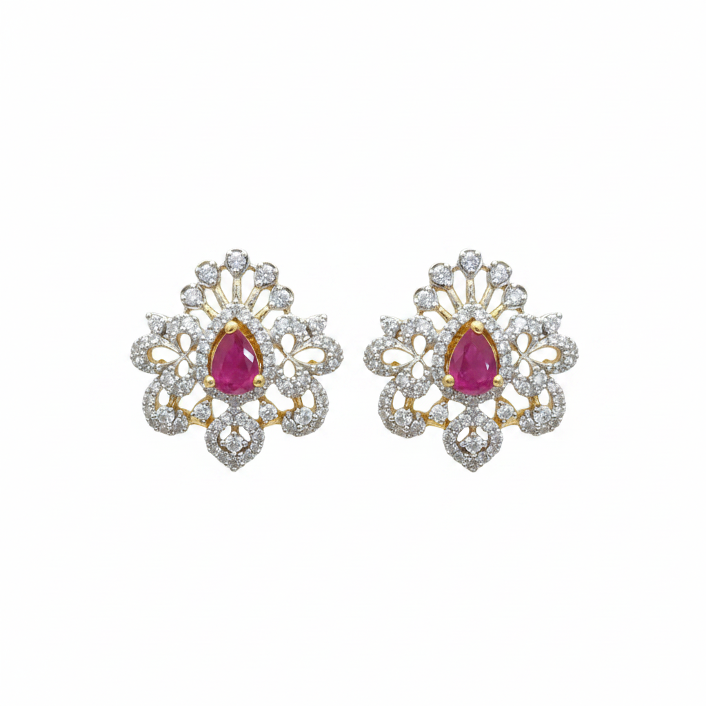 Diamond Ruby Stud - White Background