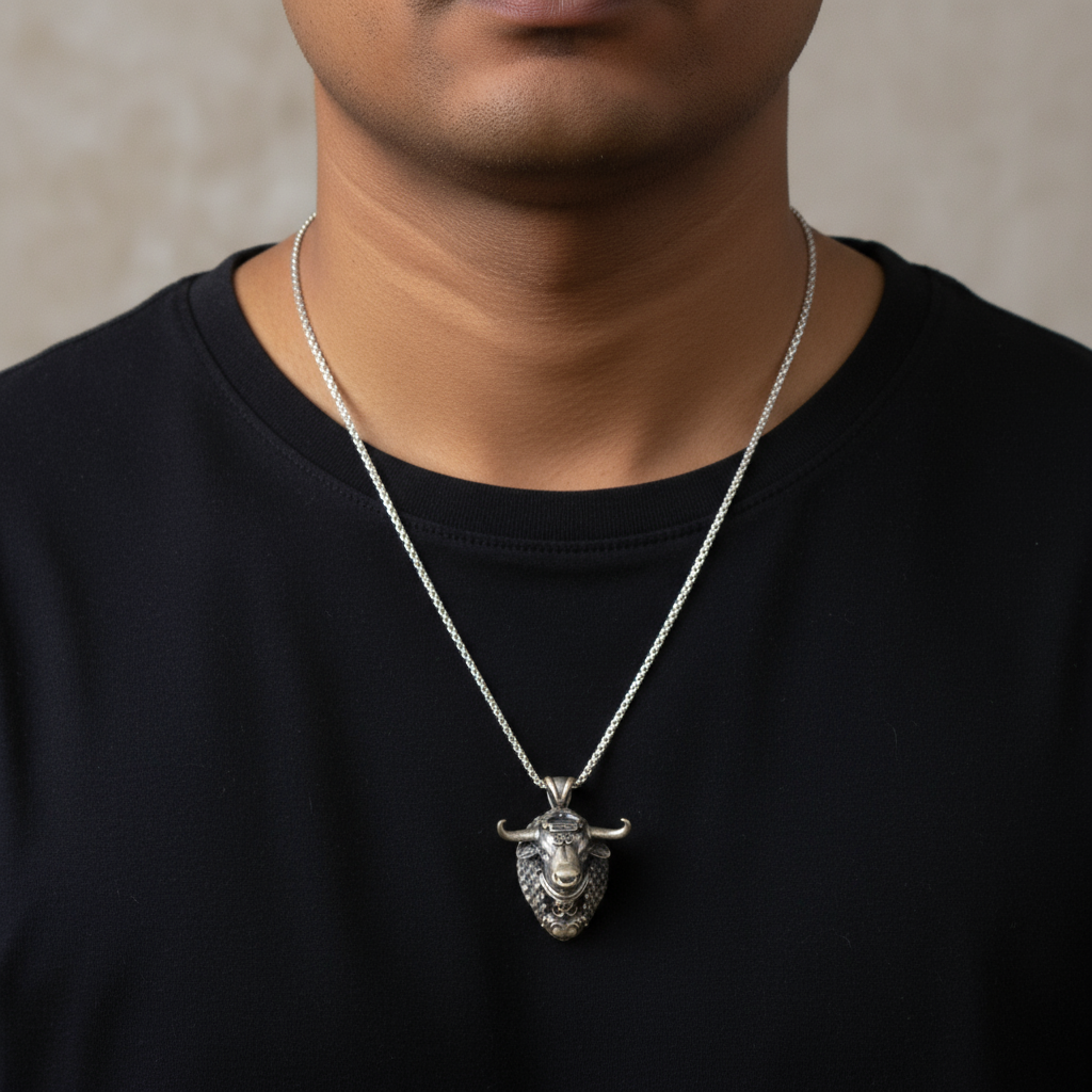 925 Sterling Silver Hindu Idol Lord Shiva Nandi Maharaj Pendant