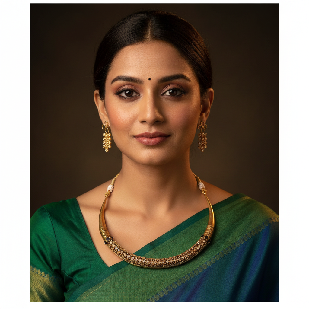 Elegant Model Wearing Antique CZ Hansli Necklace Set