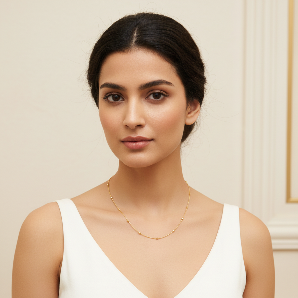 Elegant model wearing delicate necklace
