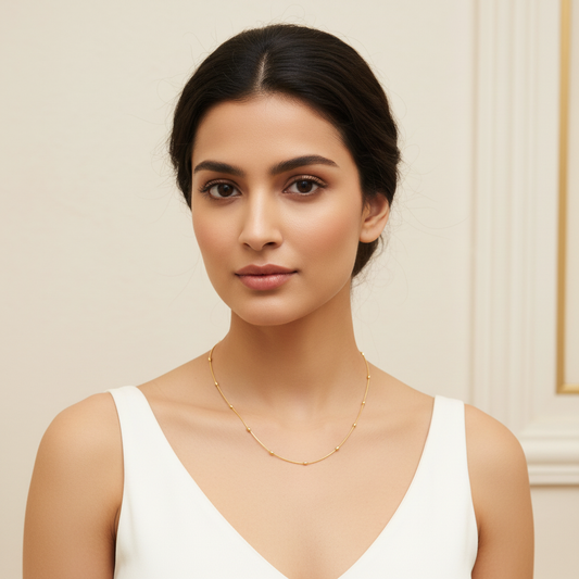 Elegant model wearing delicate necklace