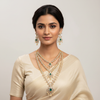 Elegant Model Wearing Emerald & CZ Diamond Haram Necklace Set