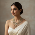 Elegant model wearing Layered Bridal American Diamond Emerald Haram necklace