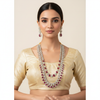 Elegant Model Wearing Long Ruby Haram Necklace Set