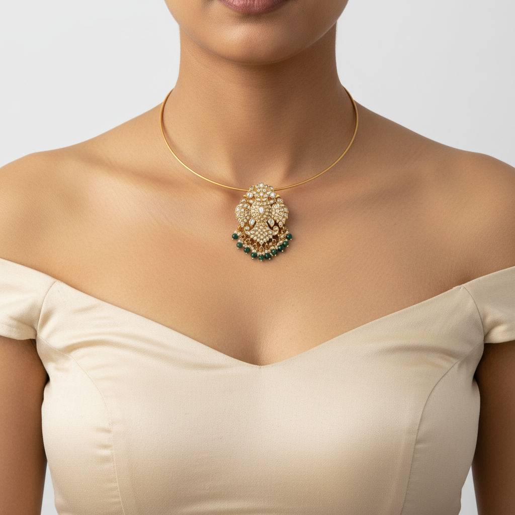 Elegant model wearing the necklace