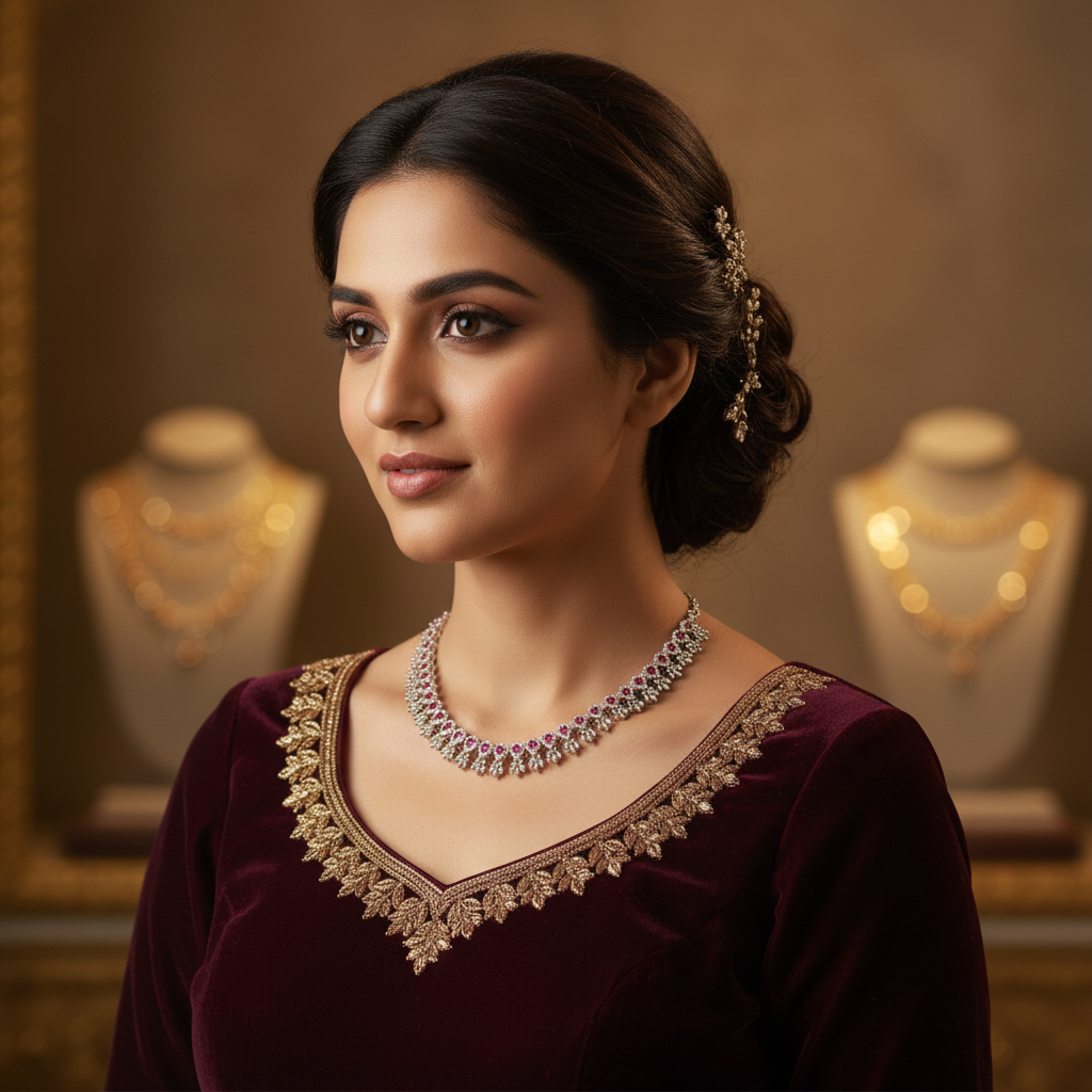 Elegant Model Wearing Victorian Necklace