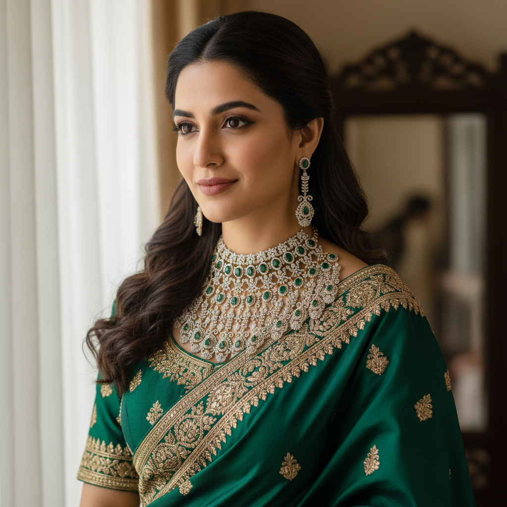 emerald and diamond choker set