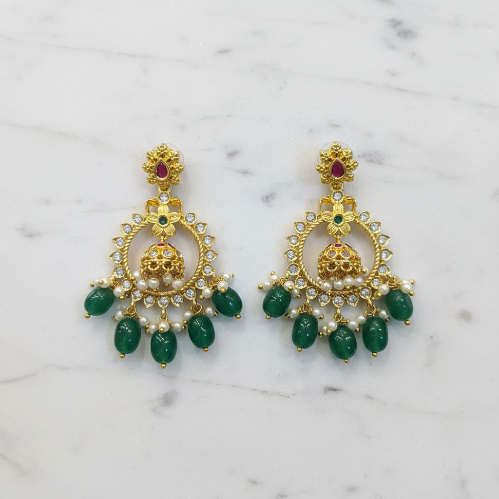 Emerald Chandbali Flat Lay