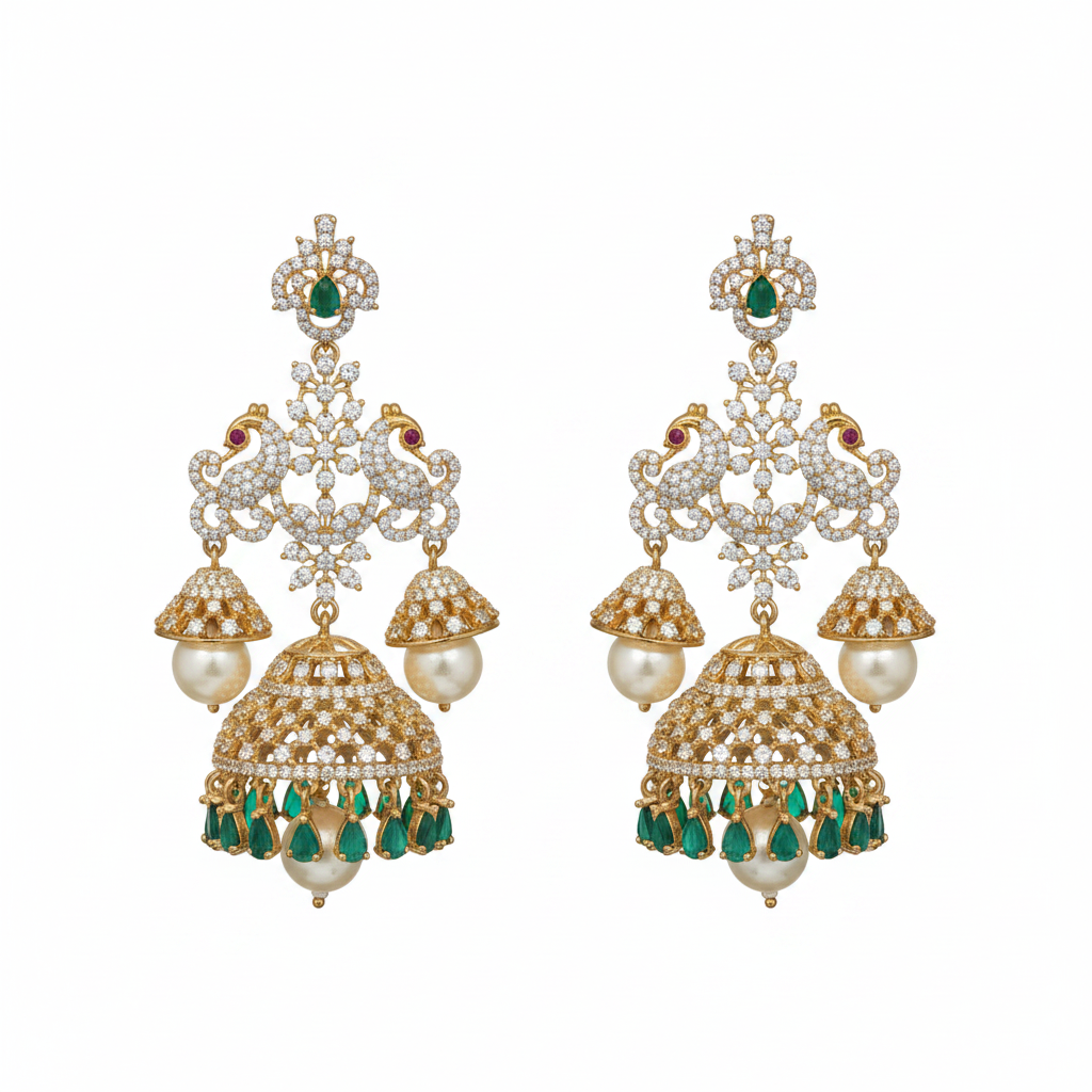 Emerald CZ Jhumka White Background