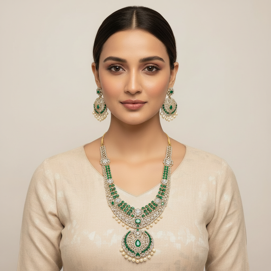 Emerald CZ Necklace Set – Model Editorial