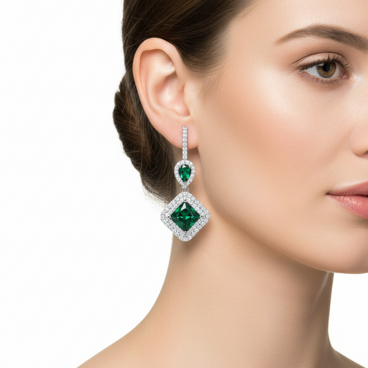 Emerald Drop Earrings – Model Wear