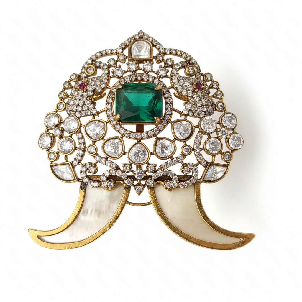Emerald Fish Brooch White Background